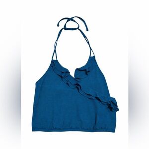 Express Sz L Blue Ruffle Halter Tank Top - Women
